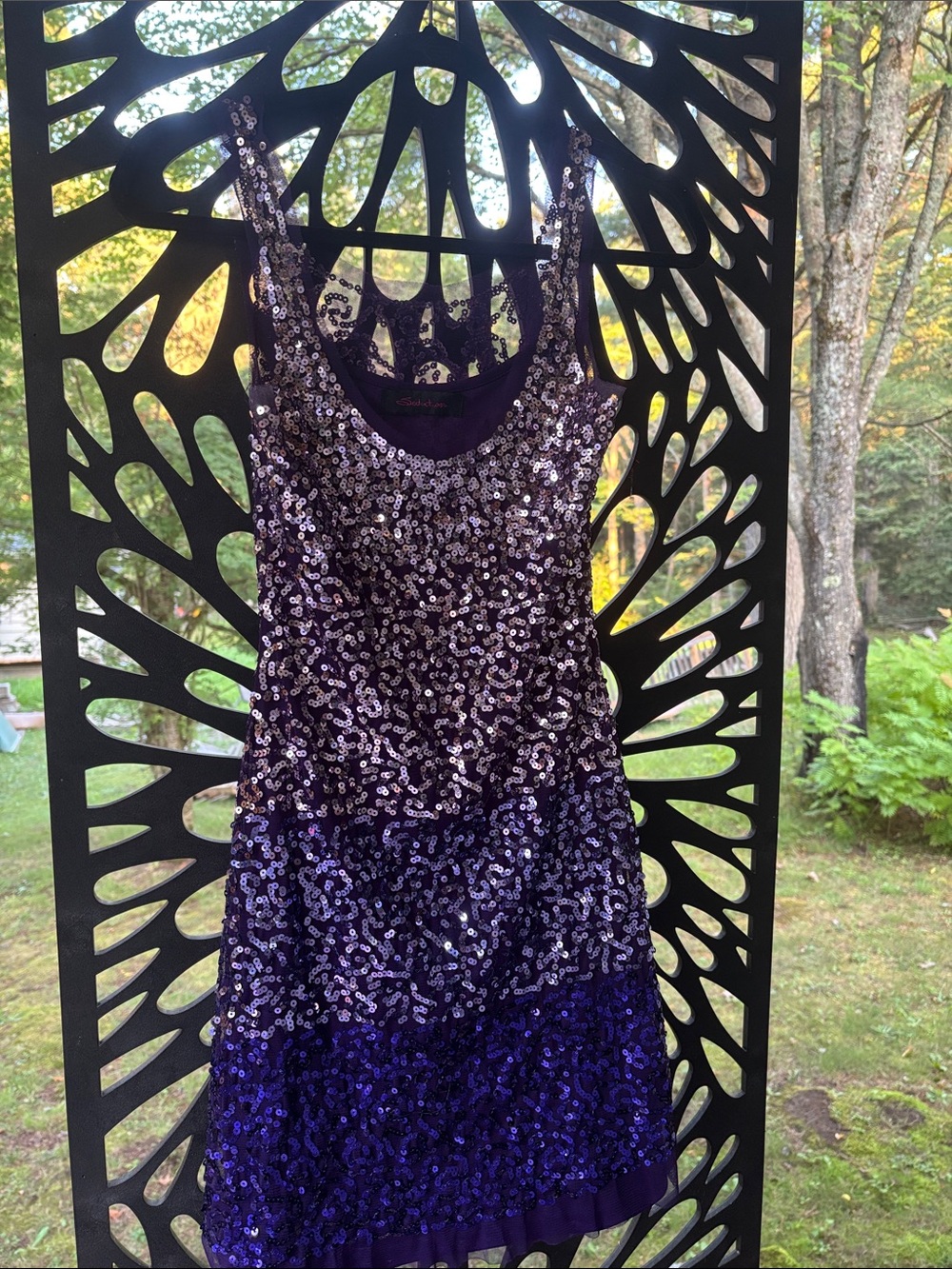 Purple Sequin Scoop Neck Mini Dress - Women's Party Dress